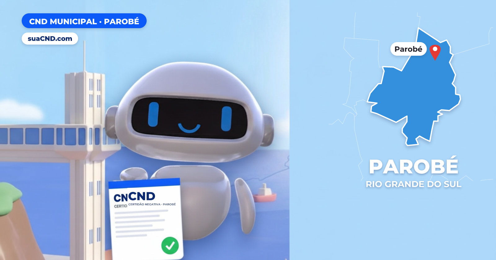 Mascote da suaCND segurando a CND Municipal de Parobé, com o mapa de Parobé e Antiga estação ferroviária de Parobé, hoje museu, na praça central ao fundo